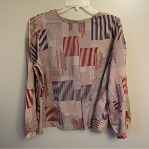 Vintage Lady Arrow Blouse color block balloon sleeves